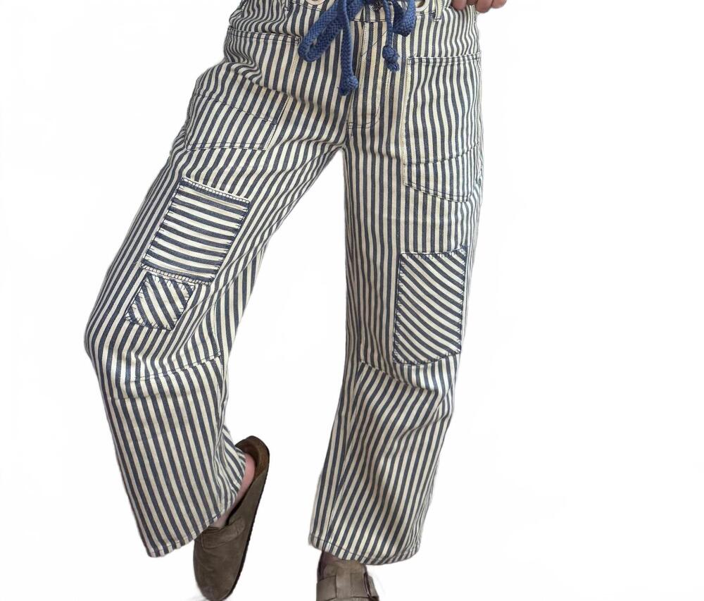 NEW BIBI benny twill barrel pants in navy cream - Picture 2 of 7
